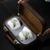 全球選品1館 生活百貨 茶具戶外玻璃白瓷蓋碗泡茶旅行車用茶具套裝中式美陶瓷快客杯