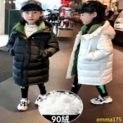 免運 韓國代購 🔊雪地外套🔥加厚保暖🔥 兒童羽絨外套 長版 反季洋氣兒童羽絨服中長款加厚男女童冬季外套中大童90白