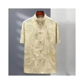 (店+)HL奪冠唐裝男士太極服冰絲短袖上衣爺爺衣服中國風男裝中老年人爸爸夏裝
