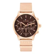 Tommy Hilfiger 三眼不鏽鋼玫瑰金米蘭帶女錶 日期星期顯示 34mm TH700396 台灣公司貨保固2年