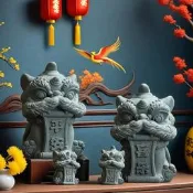 台灣現貨【現貨】 青砂石國潮醒獅擺件 平安喜樂醒獅茶寵 家用鎮宅國朝獅子擺件 青砂石石獅子 國潮醒獅吉祥物  舞龍舞獅