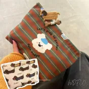 (店+)WDF.CO現貨│2025新款韓國條紋小狗化妝包│臘腸狗印花帆布洗漱包│斜背包│手拿包│大容量｜雜物收納包｜通勤包