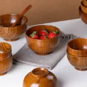 洛陽牡丹 天然原木防燙泡面碗圓形酸棗木碗家用中式兒童飯碗湯麵碗