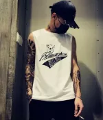 FINDSENSE服飾 FINDSENSE MD 日系 潮 男 寬鬆 街頭時尚 小狗字母印花 特色無袖T恤 背心 上衣 圖案背心