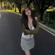 韓版夏天新款街頭潮流休閒套裝女裝顯瘦長袖小外套吊帶背心+高腰A字半身裙三件式