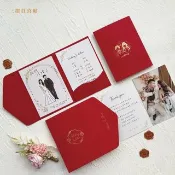 【三摺頁喜帖】婚禮喜帖 | 30份少量印刷 含貼紙 三折頁喜帖