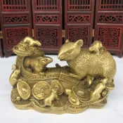 協貿國際日用品生活9館 純銅老鼠擺件生肖鼠開光五鼠運財家居裝飾金錢元寶如意鼠開業禮品