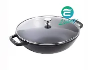 易生活ELiving STAUB 中華炒鍋+透明鍋蓋 黑色 30cm #40511-344