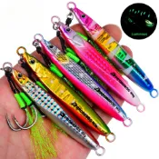 【TTFF】夜光鐵板鉛魚20g/30g/40g/60g/80g遠投深海船釣路亞鉛魚 海釣巨物鮁魚鐵板雙鉤假魚餌漁具現貨批