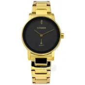 CITIZEN / 簡約時尚 礦石強化玻璃 日本機芯 不鏽鋼手錶 黑x鍍金 / EQ9062-58E / 34mm