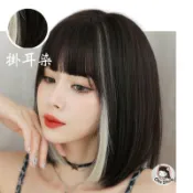 隔日到♥️送❶髮網❷鋼梳【挑染茶白色】短直髮 短髮 髮絲逼真 不易打結 空氣劉海 整頂假髮女 長假髮 長捲髮 假髮片