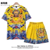 ✨特價💥免運💥國風清朝官服皇帝服裝龍袍短袖t體恤短褲子套裝國潮半袖透氣衣服