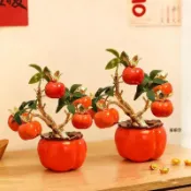臺灣熱賣柿柿如意喜慶家居飾品元旦春節新年柿子客廳家居旺宅喜慶仿真花