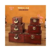 (店+)收納箱 木箱 桌面收納 木盒子收納 道具擺飾箱 帶鎖收納箱 復古帶鎖的盒子木質小號首飾盒迷你小木盒密碼儲物收納盒百寶箱