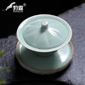 【小新茶具】汝窯功夫蓋碗杯陶瓷純手工斗笠杯三才蓋碗高端小號耐熱托盤子