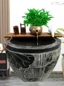 （可開發票）♡魚缸陶罐流水循環過濾陶瓷擺件水缸石槽水景庭院搭配造景（滿額免運）