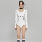 桃園出貨 衝浪衣 水母衣 防磨衣 衝浪服 水母服 衝浪褲 新款連體遊泳衣女白色純慾風速幹潛水衝浪服防曬長袖ins帶胸墊夏