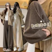 《杜達女孩》焦糖瑪奇朵羊絨糯米褲 軟糯升級 加絨秋冬寬褲 棉質寬褲 保暖長褲 鬆緊腰休閒褲 羊絨褲 針織褲 闊腿褲 長褲