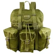 【GUCCI 古馳】新版經典雙G緹花三口袋翻蓋束口旅用包後背包(綠)