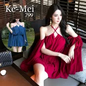 克妹Ke-Mei【ZT24872】SPICY辛辣阿!!性感吊頸露肩喇叭袖露背女神渡假洋裝