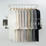 (店+)【FEE BABY】棉麻襯衫洋裝兩件式套裝 渡假連身裙 長裙 長洋裝 薄長袖 小外套 韓系穿搭 秋冬洋裝 秋冬 灰豆綠色 奶白色 淺灰色 白色 奶茶色 亞杏色 黑色 墨灰色 淺紫色