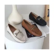 (店+)👞正韓新款｜3色真皮流蘇雙T扣飾樂福鞋・套腳休閒鞋・大碼女鞋｜韓國代購・免運〃HITOMI〃