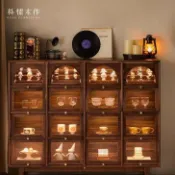 優選熱銷🥇 訂金 樸愫木作黑胡桃木十六格櫃實木復古客廳展示櫃中古鬥櫃含燈帶書櫃