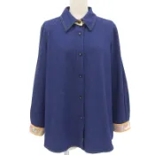 【DOKODEMO】成色極佳 ▲ LEONARD FASHION 0265950 100% 真絲印花長袖襯衫/上衣 海軍藍 44碼 日本製造 女款