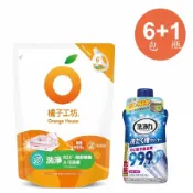 [好買市集] 橘子工坊天然無香精制菌洗衣精補充包-洗淨病毒1500MLX6入＋雞仔牌洗衣槽除菌去污劑550g*1瓶
