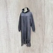 *♡*韓系/深灰色/拼接蕾絲.厚磅內磨毛.長版帽T連身裙/L/近新/二手衣《Anna的百寶箱》