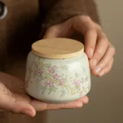 全球選品1館 生活百貨 晨翔汝窯紫藤花茶葉罐陶瓷茶盒茶倉旅行密封儲物罐普洱罐存茶罐