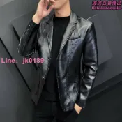 綺夢屋 男士皮衣2022秋冬季韓版潮流修身男式外套青年皮夾克帥氣翻領上衣