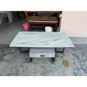 香榭二手家具*雲紋岩板4.3尺 鐵腳大茶几-大理石茶几-茶几桌-石面桌-客廳桌-沙發桌-餐桌-矮桌-咖啡桌-泡茶桌