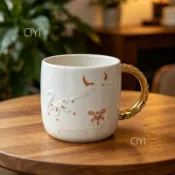 CIYI瓷宜🤍星巴克杯子典雅白金浮雕牛年生肖陶瓷金把手簡約辦公咖啡杯馬克杯