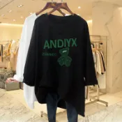 愛依依 上衣 長袖T卹 印花上衣 學院風中長款 中大尺碼 S-3XL 新款搭配鯊魚褲中長款上衣打底衫-9928.