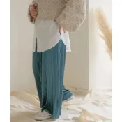 (多款 選3件1999元）  日本 ITEMS URBAN RESEARCH 絲絨 百褶 寬褲 藍綠 ￥4,490