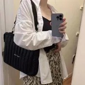 快樂一購 森系簡約時尚輕便通太空棉電腦包女14寸手提包斜背包休閒條紋百搭