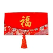 【摩達客】春節開運招財☆高級綢緞橫式大金福字太陽花流蘇藝術紅包袋錢包/單入