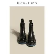 【臺灣現貨】(馬丁靴女 )（）CENTRAL&KITTY厚底真皮切爾西煙筒靴馬丁靴女靴子春秋單靴內增高