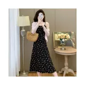(店+)連衣裙👗洋裝 吊帶洋裝 外搭 渡假洋裝 沙灘裙 夏季新款小清新甜美碎花綁帶淑女吊帶連衣裙//➕披肩兩件套