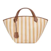 (店+)【CHARLES & KEITH】小CK 條紋帆布托特包 織物 手提包 大號 女款 太妃糖黃拼奶白色/黑色拼奶白色 CK2-30160256-1