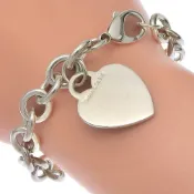 【DOKODEMO】Tiffany & Co.) 心型吊牌手鍊，925 純銀，約 33.2 克，男女皆宜 [二手]