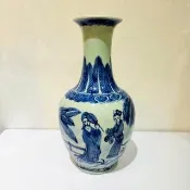 【創藝工坊】早期景德鎮青花瓶 人物故事玉壺春瓶(老物 青花瓷 瓷器 景德鎮)