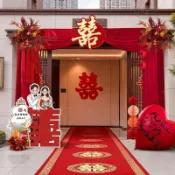 結婚單元門紅綢布幔別墅酒店農村院子大門裝飾婚禮佈置藝婚慶套裝