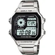 【CASIO 卡西歐】世界地圖10年電力電子錶 情人節 送禮(AE-1200WHD-1A)