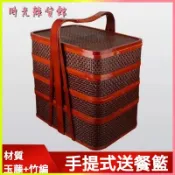 復古三層酒店送餐提盒新款古代送飯提盒手提式送餐籃竹編結婚禮籃 手提食盒 中式復古提盒 家用便攜收納盒 中秋年貨貢品禮盒子