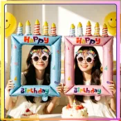 ins風 相框印花氣球 生日快樂氣球 生日拍照道具  W3WW