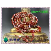 【家蓁香】特選 西藏九頁岩 西藏天珠 雪花天眼珠 『紅色』天眼珠 天眼8mm*108顆男女款佛珠手鏈（黃水晶隔珠款）