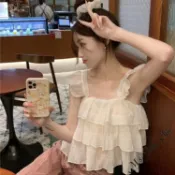 荷葉邊蛋糕背心【190.】春夏新款韓系INS渡假出遊氣質甜美可愛網紅仙女休閒海邊度假方領吊帶背心 小背心 BonChu
