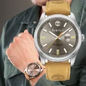 【Timberland】ORFORD系列 45mm 拓荒者腕錶 皮帶-銀灰/小麥黃(TDWGB0010803)